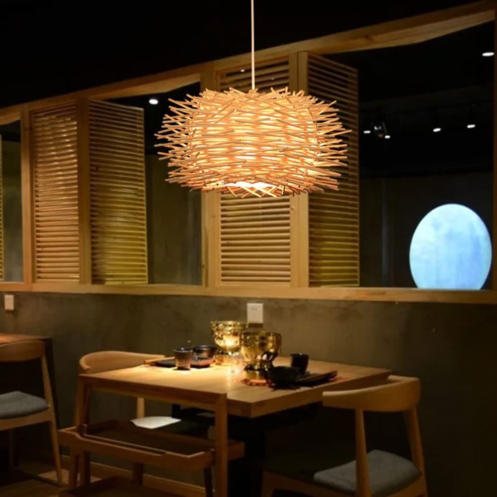 Lámpara Colgante De Ratán Natural De 11,8 Pulgadas, Lámpara Colgante De Bambú Tejida A Mano Pantalla Nido De Pájaro Mimbre Natural E27 Accesorio De Iluminación De Techo con Luz Colgante