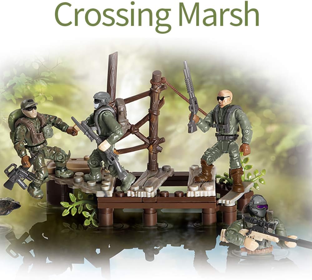 YEIBOBO ! Special Forces Mini Action Figure with Military Weapons and Accessories (Crossing Marsh)