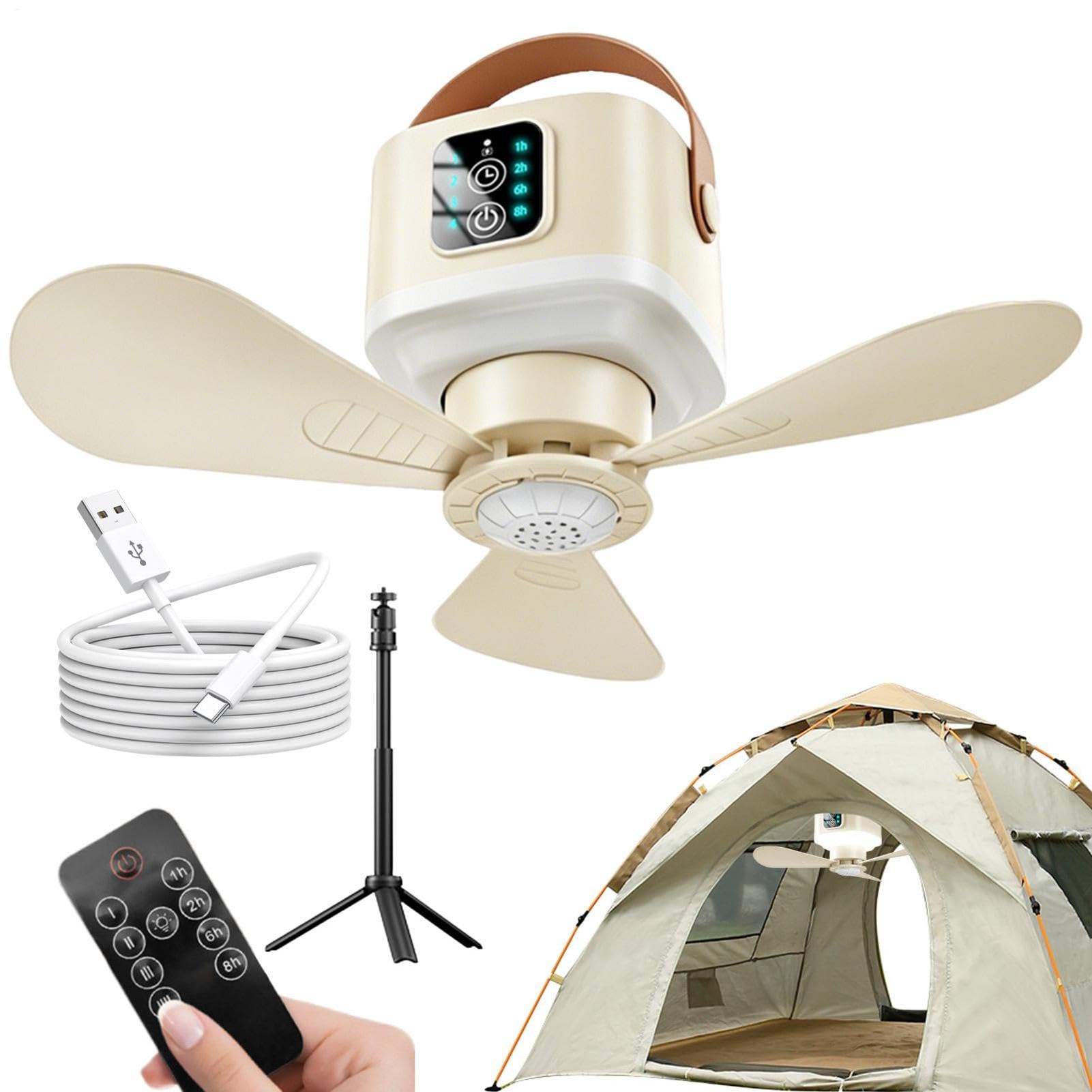 Ventilador colgante para camping recargable 3600 mAh con lámpara LED para techo de garaje y porche 8