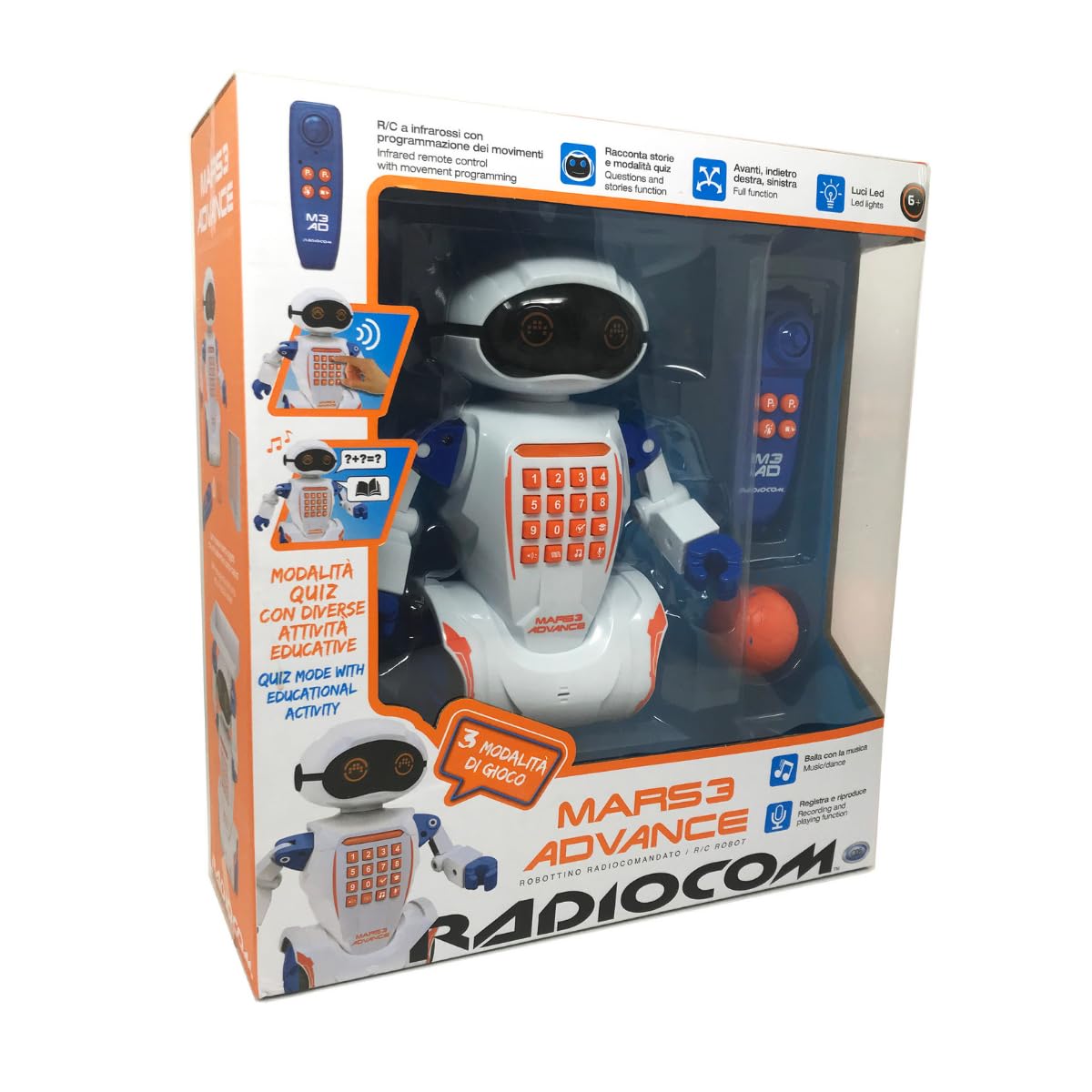 ODS - Radiocom Mars 3 Advance, Robot Radiocomandato ad Infrarossi, Funzione Movimento, Registrazione Vocale, Altezza 22,5 cm, Età Consigliata +6 Anni