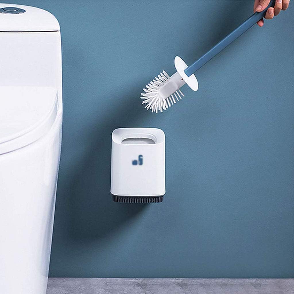 White Toilet Brush Holder-Long Handle Design Won't Stain Hands, Easy to Clean Bathroom Dirt
