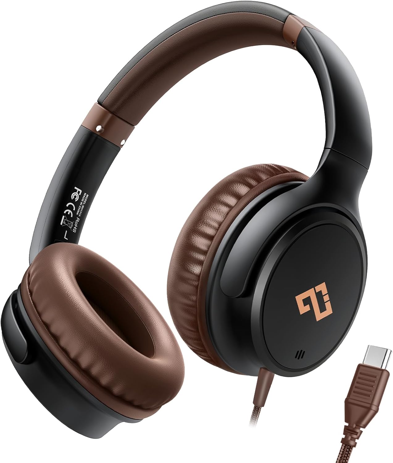 USB C Headphones Wired with Microphone Tangle-Free Plaiting Line