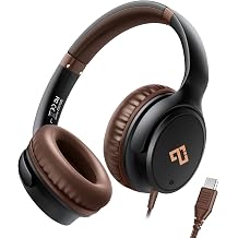 USB C Headphones for School Wired Headphones with Microphone-Brown Headset