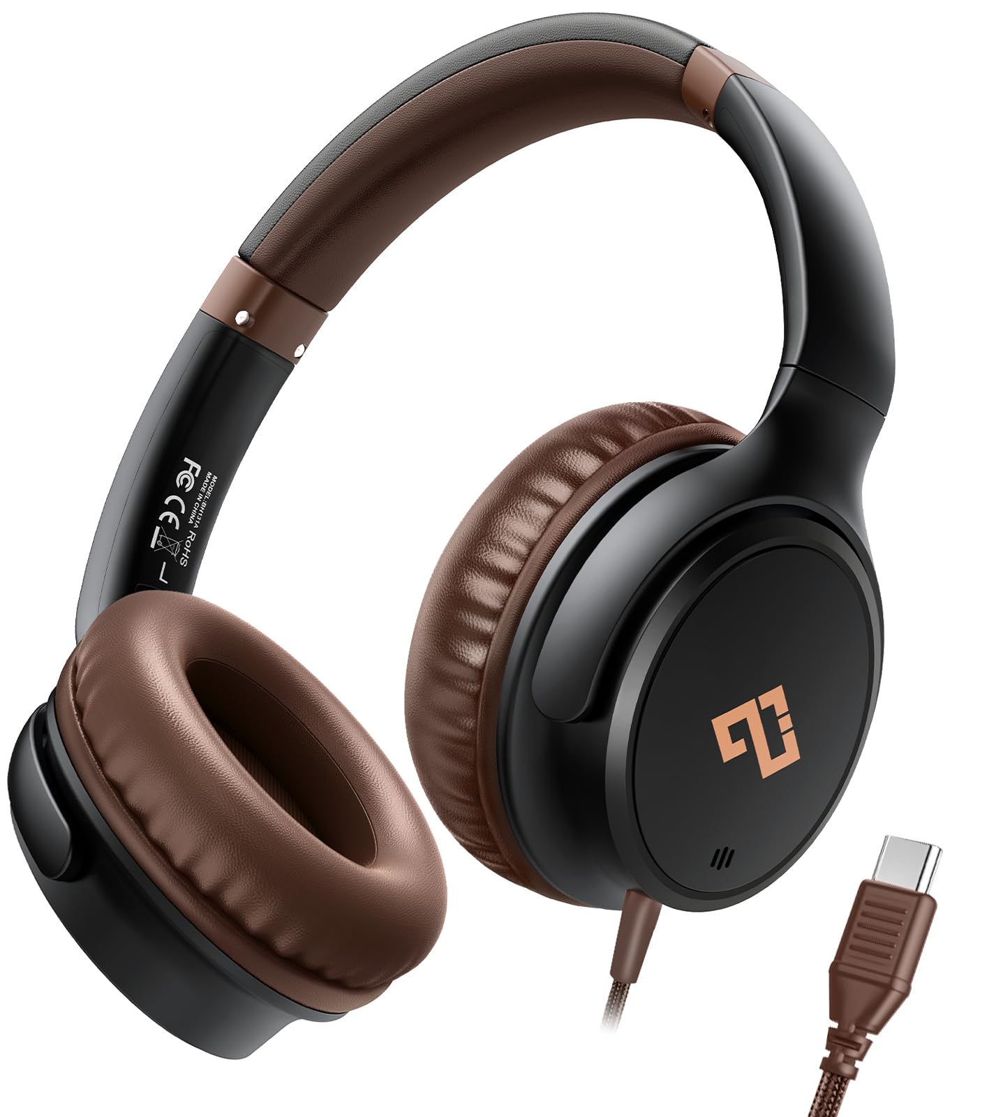 USB C Headphones Wired Over-Ear Headphone with Mic, Lightweight Foldable Wired Headphones for iPhone 17/16, iPad, Samsung Galaxy S25/S24, All-Day Comfort for Sports, School, Travel - Ideal Gift-Brown-image-42