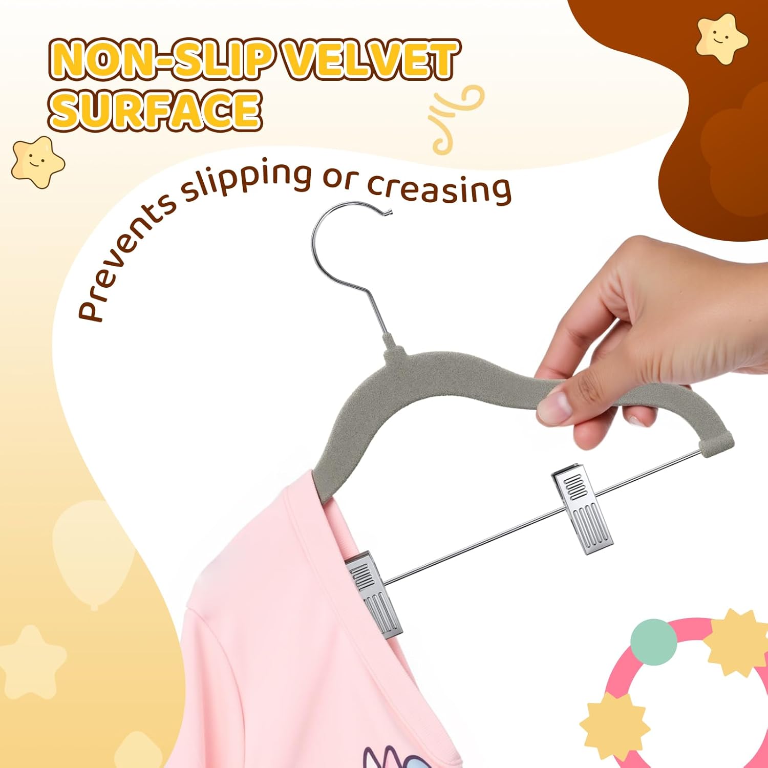 Flottian 36-Pack Baby and Kids Velvet Hangers with Clips, Non Slip and Space-Saving Kids Pants Hangers for Baby/Toddler Pants, Skirts, Coats, Gray