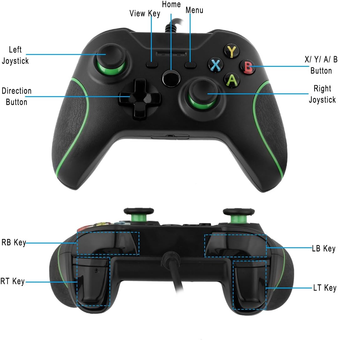 Game Controller, Rottay Wired Xbox One Controller Gamepad with Shock Vibration and Shoulders Buttons Joypad for Microsoft Xbox One & Windows PC Games (Black)