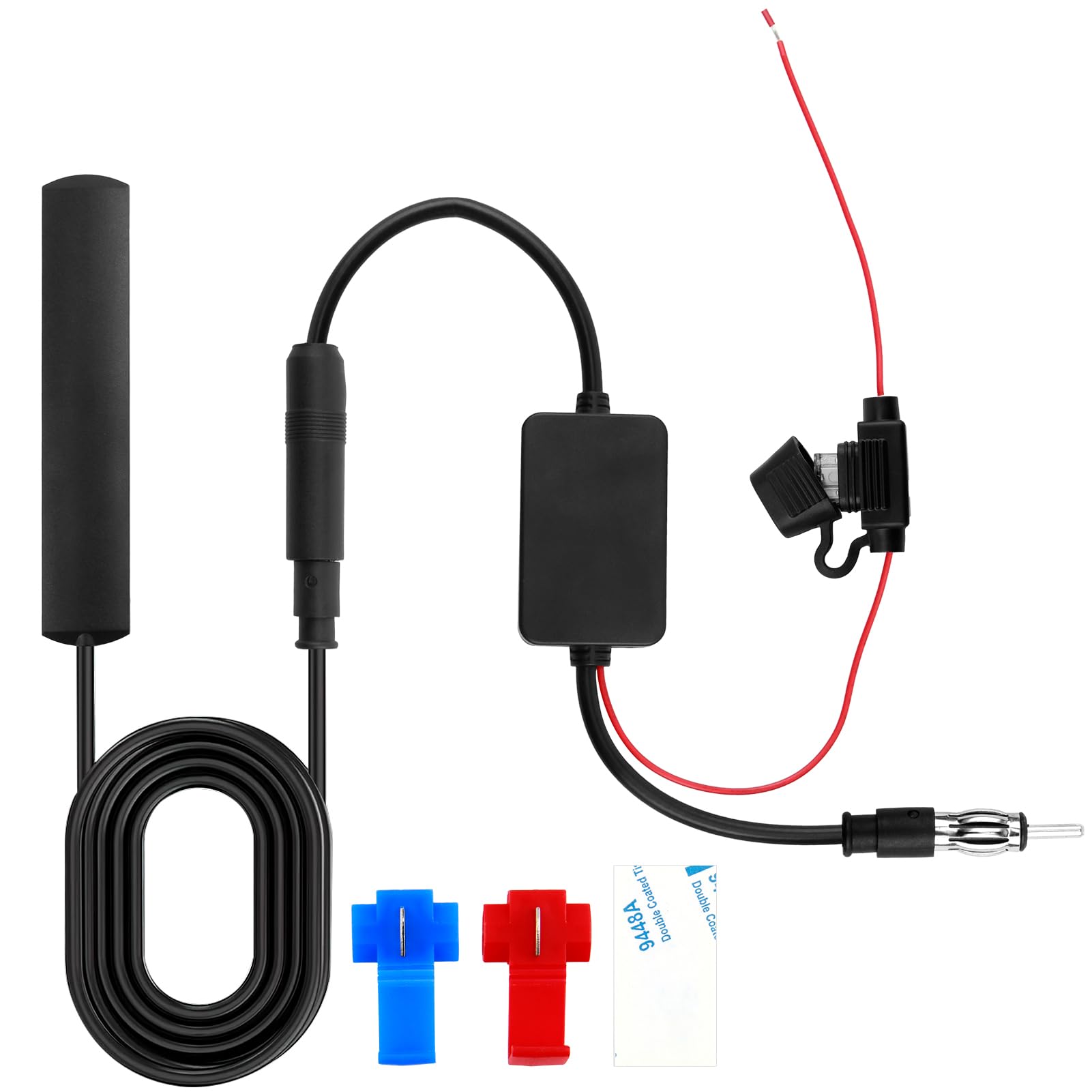 Adattatore per Antenna Autoradio da Parabrezza con Amplificatore di Segnale, Connettore DIN, Alimentazione a 12V, Adatto per Autoradio Stereo FM/AM Adattatore per Antenna Autoradio da Parabrezza con Amplificatore di Segnale, Connettore DIN, Alimentazione a 12V, Adatto per Autoradio Stereo FM/AM