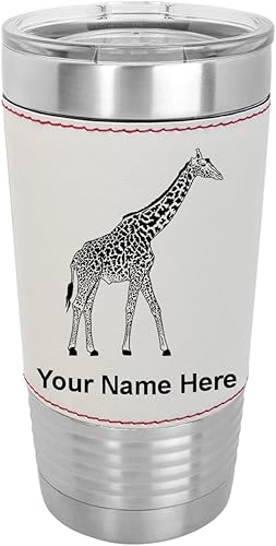 Miniatura 10 de LaserGram Vaso aislado al vacío de 20 onzas, jirafa, grabado personalizado incluido (cuero sintético, rústico)