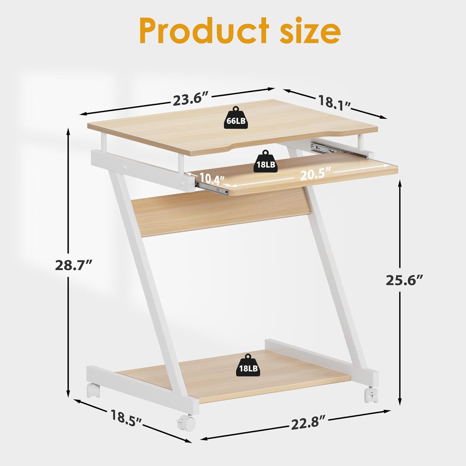 soges Bureau Informatique avec roulettes Bureau Mobile Table Roulante Table d’Ordinateur avec Plateau Clavier Coulissant pour Maison et Bureau Érable Blanc