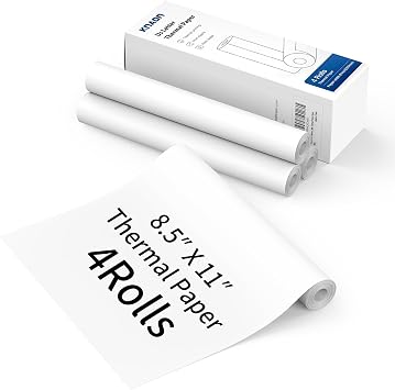 KNAON A4 Thermal Paper 4 Rolls, Thermal Printing Paper for U8 Model Portable Printer, A4 size 8.27 210mm x 7m, Multipurpose for Thermal Printer 4 Rolls