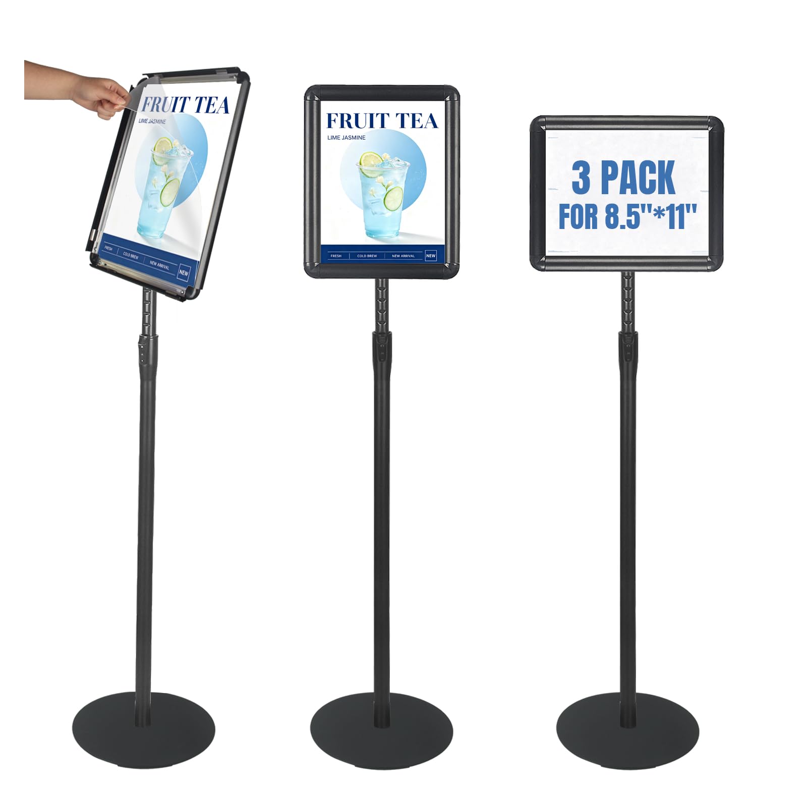 Lot de 3 supports de panneau réglables de 21,6 x 27,9 cm avec base robuste pour école, église, salon d'affaires, noir