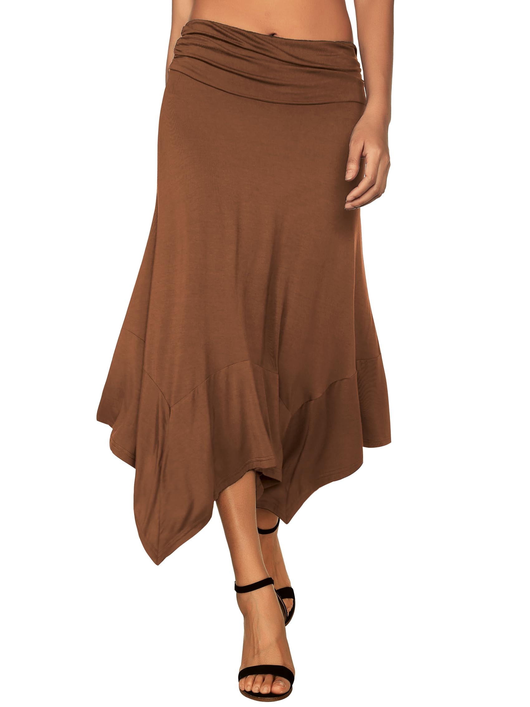 DJTWomen's Flowy Handkerchief Hemline Midi Skirt