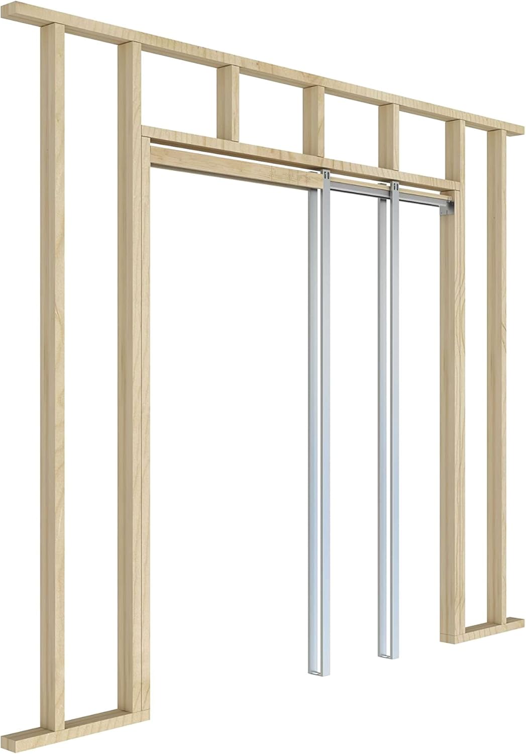 Pocket door frame header installed in a framed wall