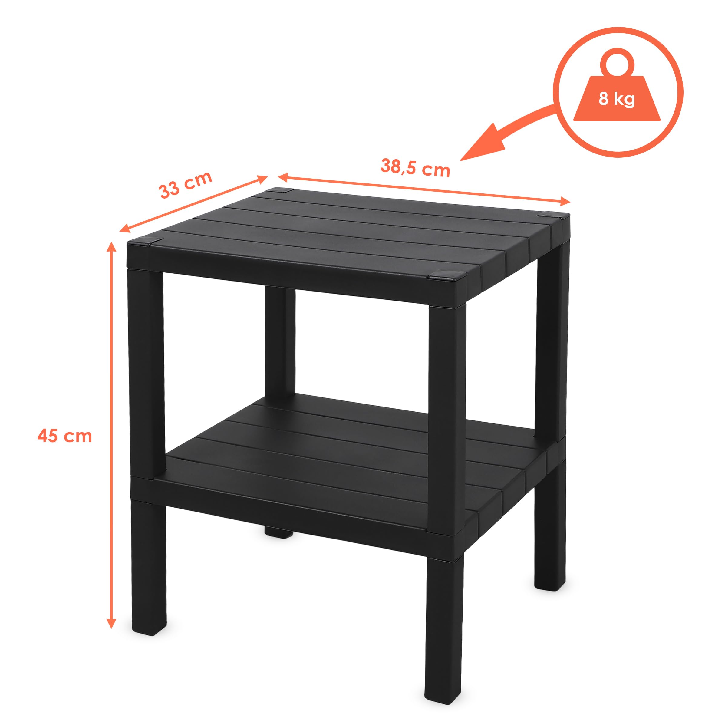 Spetebo Kunststoff Beistelltisch klein in anthrazit mit 2 Ablagen - 45 x 38 cm - Standregal rechteckig mit 2 Ebenen