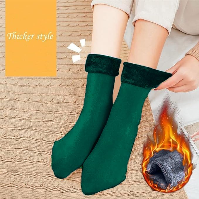 COOL INDIANS 2 Pair warm winter/snow fleece soft fur velvet snow thermal socks for women & girls | winter socks for women ankle length (Black & Green) 3