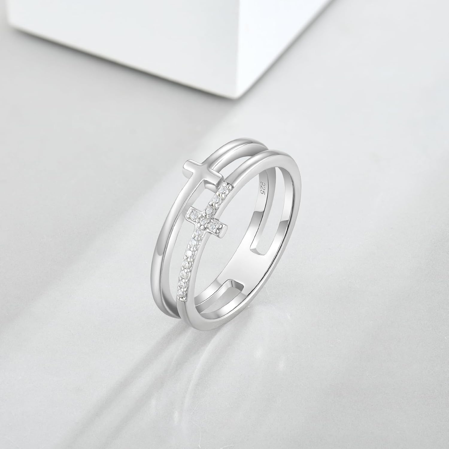 STARCHENIE Cross Ring 925 Sterling Silver Sideways Double Cross Ring Christian Religious Jewelry for Women Size 5-10 - Image 3