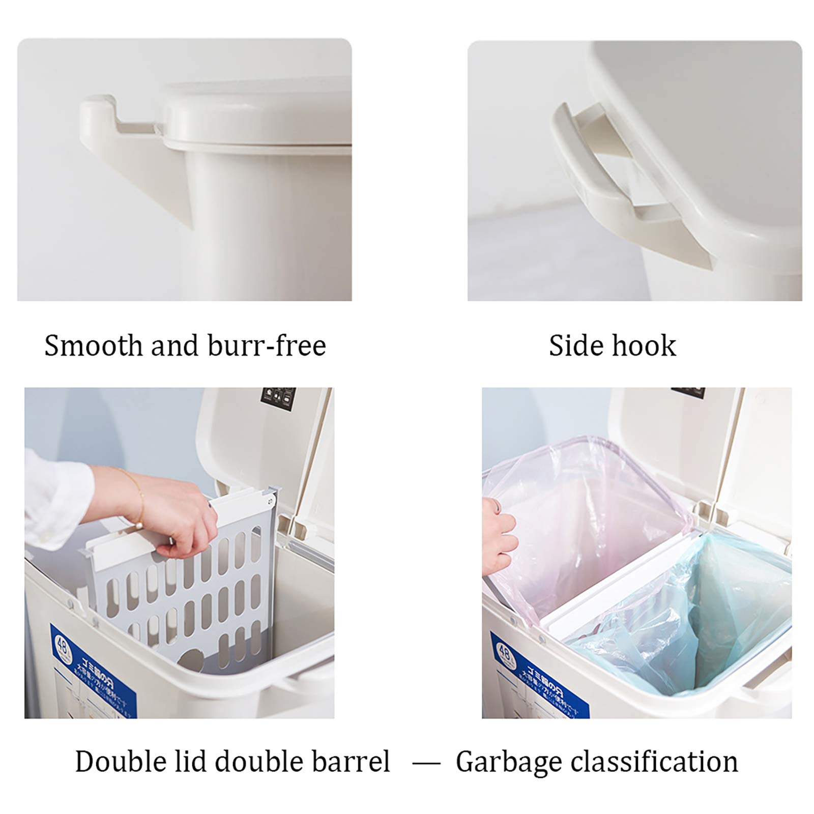 QWEASDF Trash Can Double Layer Strato di plastica Classificazione Stampa Tipo Superiore e Pedale Tipo Abbassa Il Livello con Doppio Coperchio Cucina Bagno Bidone per Il Riciclaggio,Double Layer
