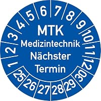 MTK Prüfplakette „Nächster Termin“ – 100 Stück, Blau, 30mm, Weich-PVC, Für Medizinische & Technische Prüfungen