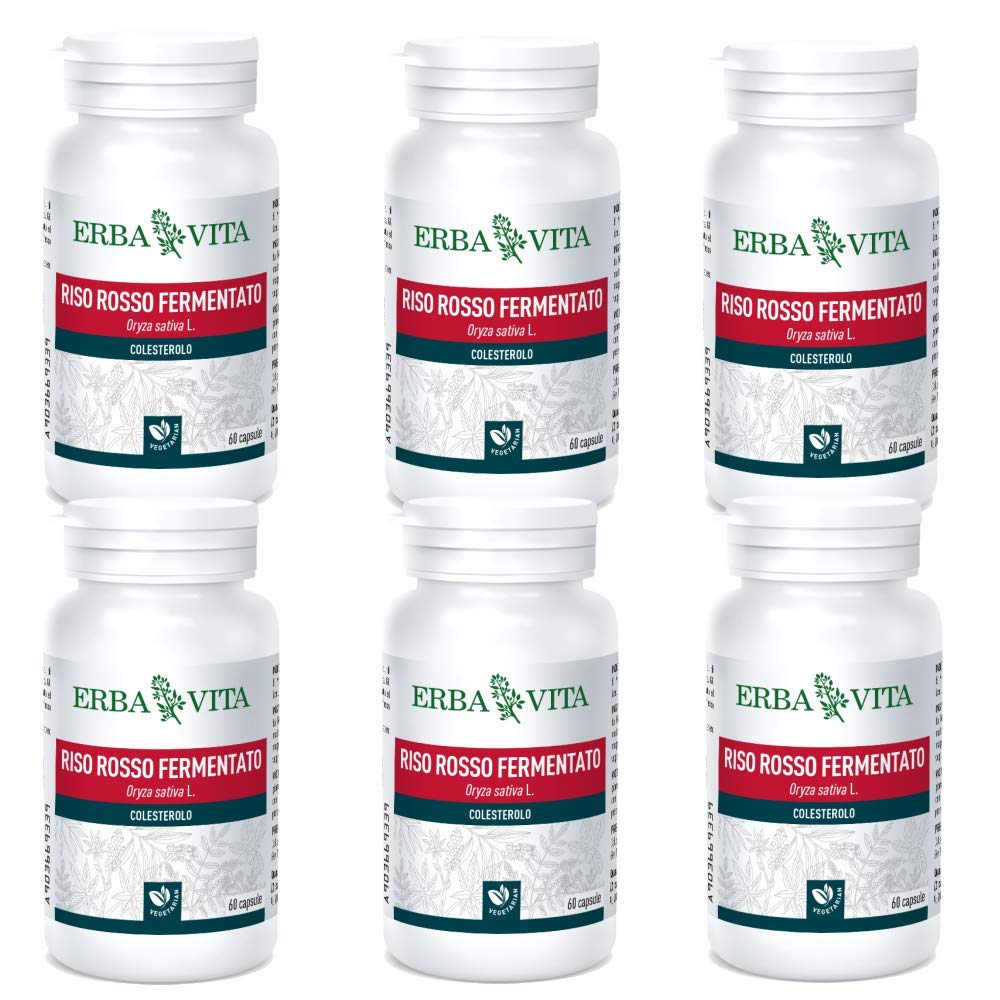 Erba Vita Integratore Alimentare di Riso Rosso Fermentato - 60 Capsule (6 Confezioni da 60 Capsule)