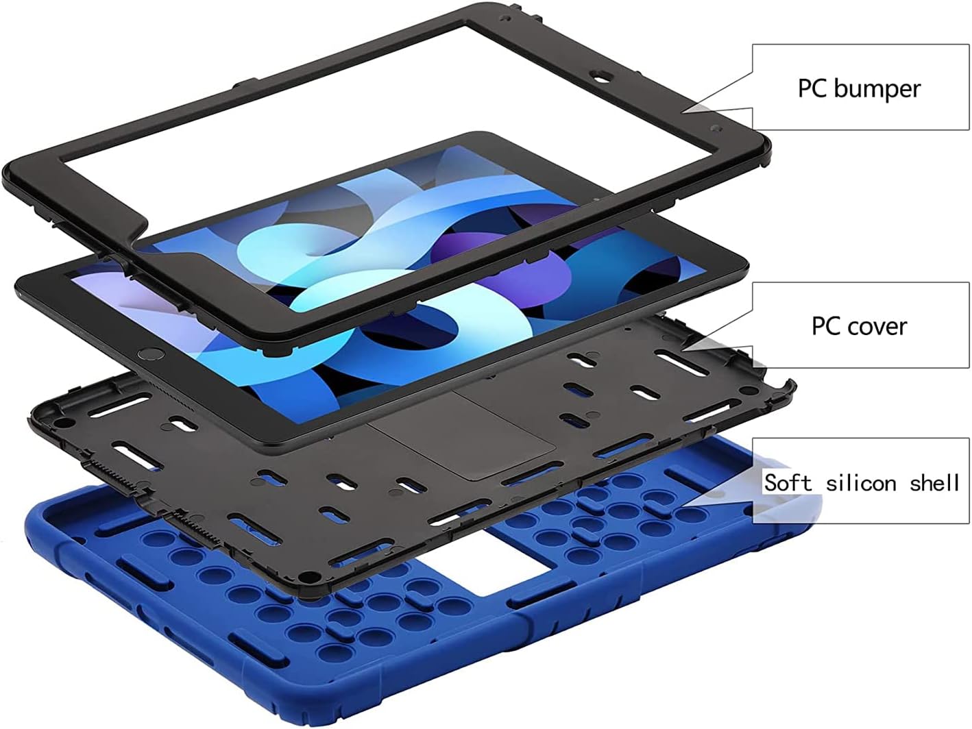 XZC iPad 9th/8th/7th Generation Case (iPad 10.2 Case 2021/2020/2019) Shockproof Drop Protection iPad Cover with Pencil Holder Kickstand Shoulder Strap (Dark Blue)