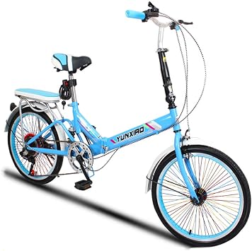 Lightweight Folding Bike 20 Inch with Loop Folding Bicycle, and 6 Speed Drivetrain Adult Female Male Hybrid Bicycle with Kickstand