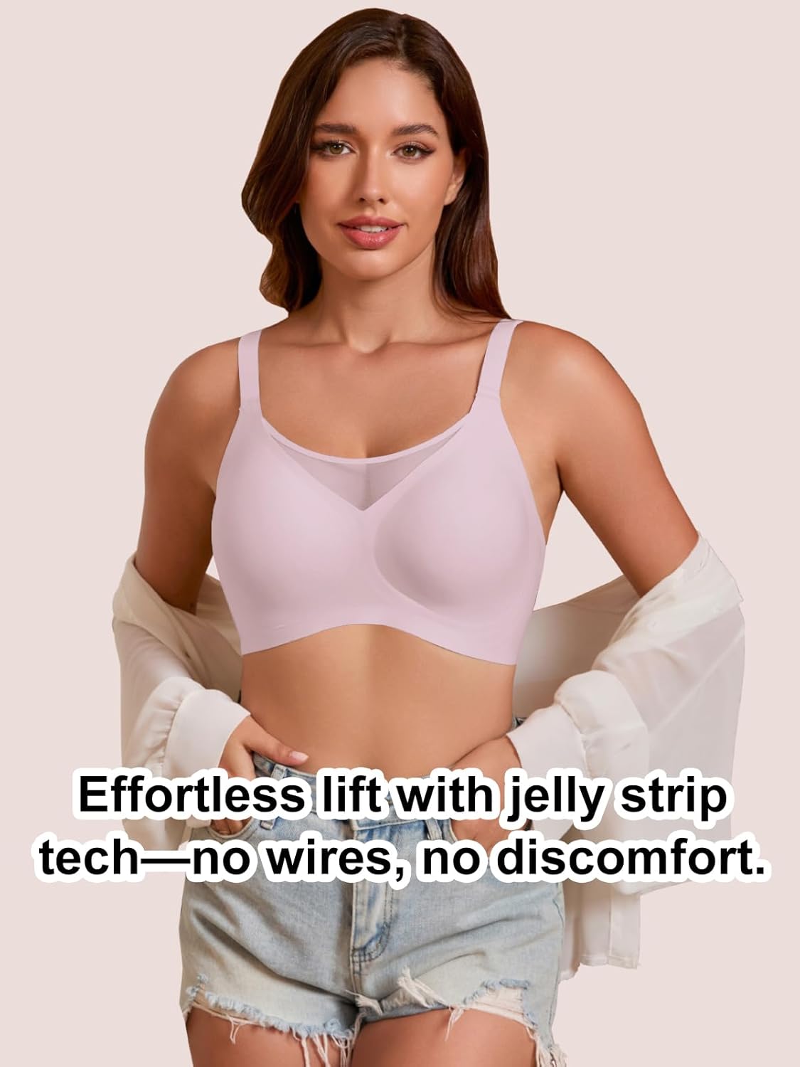 COCOMARTS Jelly Bras for Women No Underwire Push Up V Mesh Seamless Comfort Tshirt Bra Supportive Lift Bralette Everyday Bra - Image 6