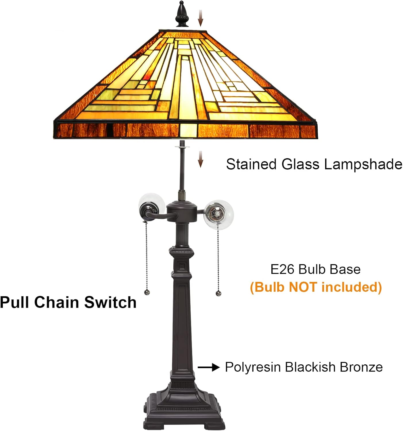 Capulina Tiffany Lamp Stained Glass Table Lamp 16X16X24 Inches Amber Brown Mission Tiffany Style Desk Lamp Decor for Bedrooms Living Room Study Home Office