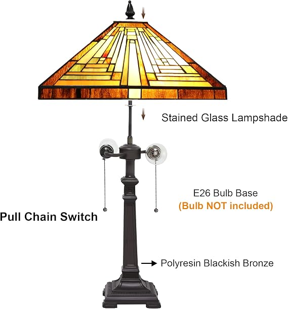 Capulina Tiffany Lamp Mission Amber Brown Stained Glass Table Lamp 2-Light