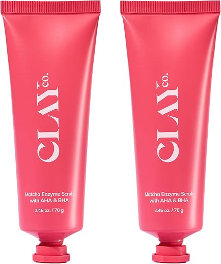 ClayCo Matcha Enzyme Face Scrub with AHA + BHA for Gentle Exfoliation, Deep Pore Cleansing, Blackhead Removal, Skin Bright...