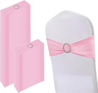 150 Pack Spandex Stretch Chair Sashes Bows, Elastic Stretch Chair Cover Bands Ties with Buckle Slider for Wedding Party Ceremony Reception Event Banquet Decoration (Pink)