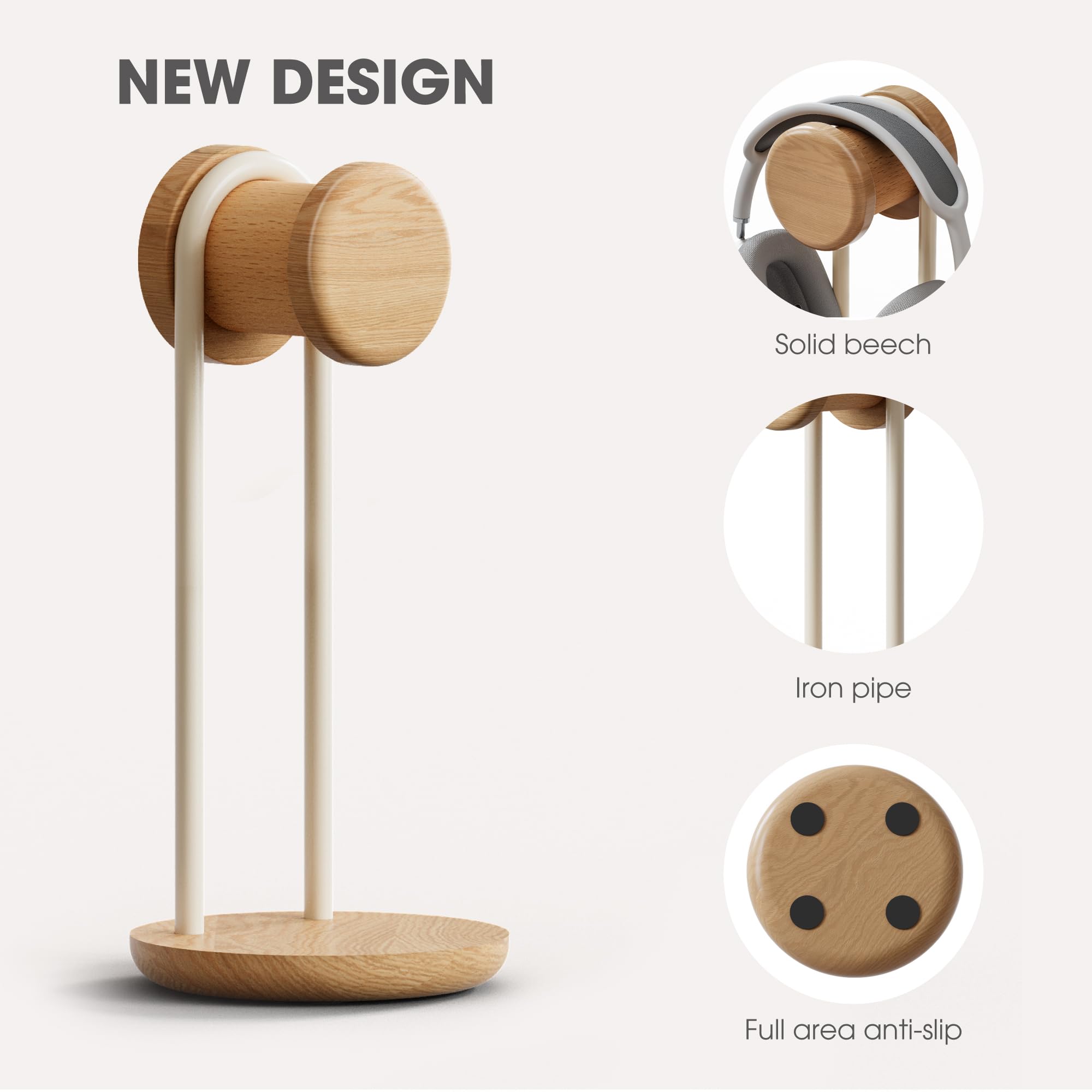 Fenge Kopfhörerständer aus Massivholz und Metall, universeller Headset-Ständer mit beschwerter Basis für Schreibtisch, Gaming, Büro (Eiche)