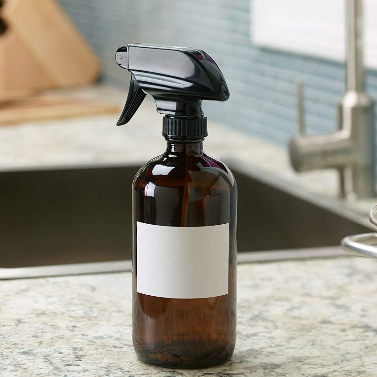 16oz Empty Amber Glass Spray Bottles with Mist and Stream Settings Trigger Sprayer-Refillable Container for Essential Oils, Cleaning Products, Aromatherapy, Plants, Kitchen, Hair(2 Pack) (Amber)