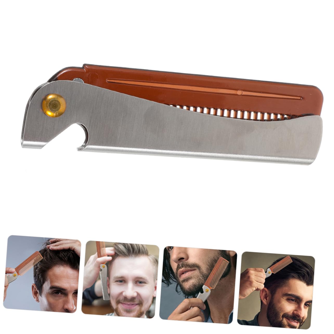 2pcs Folding Beard Comb Stainless Steel Travel Hair Comb with Bottle Opener for Men Portable Mustache Grooming Tool Compact and Durable Use