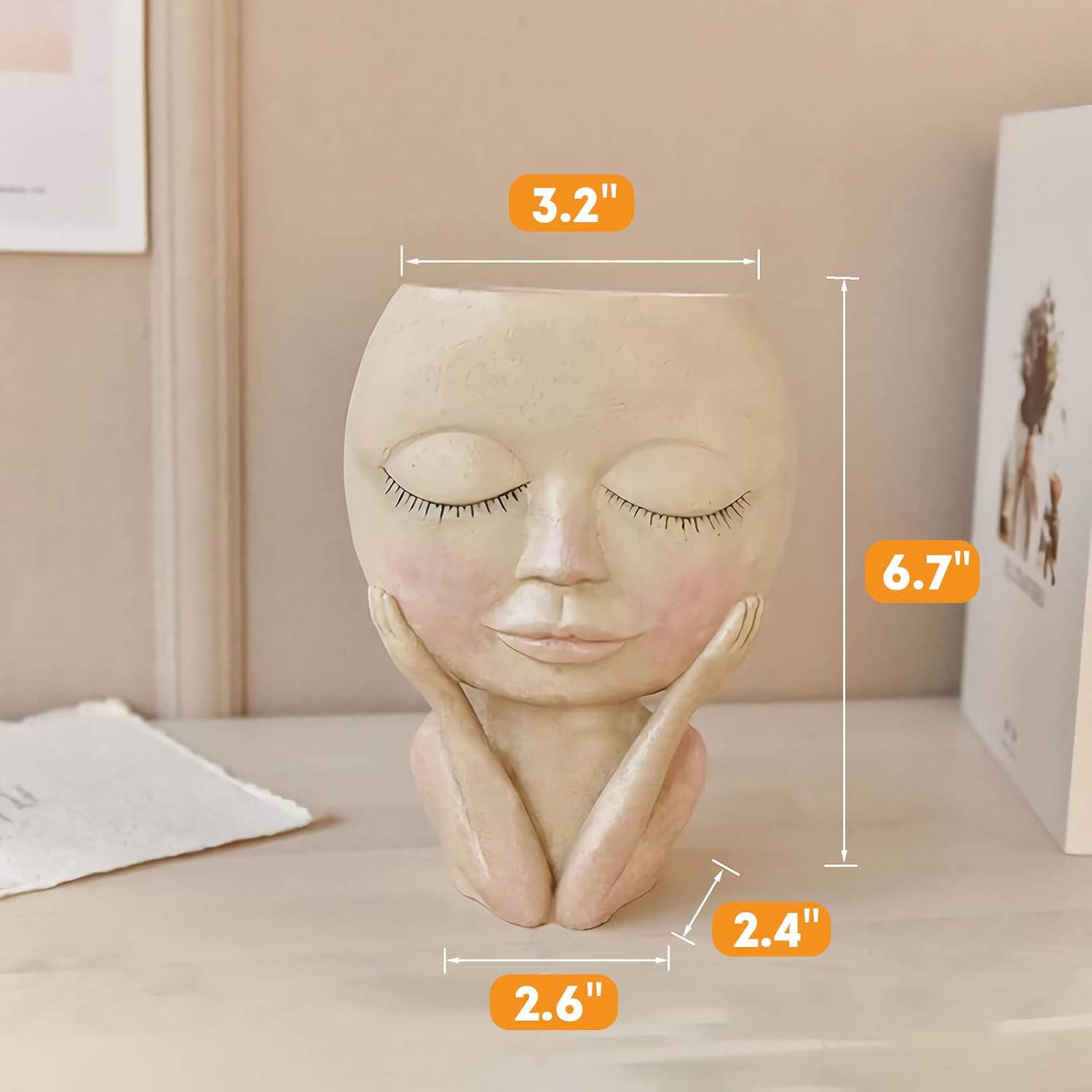 Face Flower Pot Head Design Face Planter Succulent Planter Cute Resin Cactus Planter Indoor Outdoor Unique Garden Planters with Drainage Hole Closed Eyes (Closed Eye 1) : Patio, Lawn & Garden