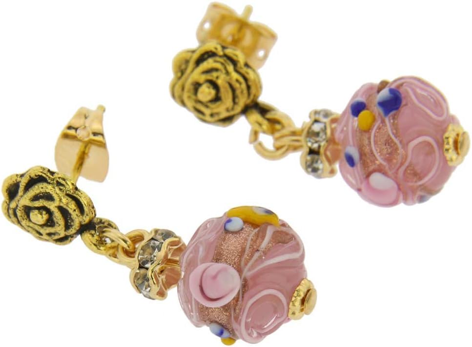 Glass Of Venice Murano Glass Magnifica Antique Stud Balls Earrings - Tender Rose