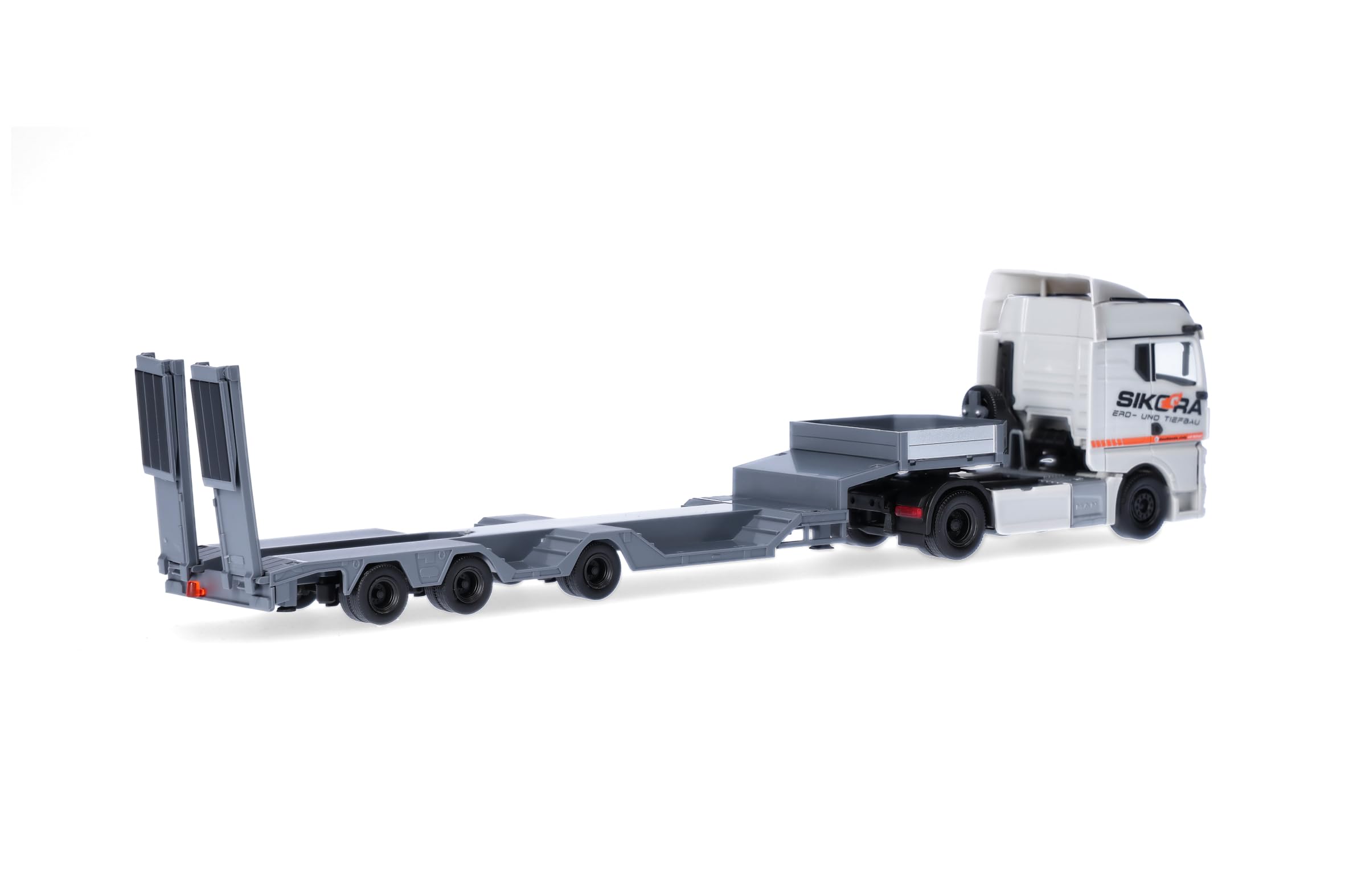 Herpa LKW Modell MAN TGX GM Semitieflade-Sattelzug Sikora/Trucker Babe Cindy (Niedersachsen/Seevetal-Lindhorst), Miniatur im Maßstab 1:87, Sammlerstück, Made in Germany, Kunststoff
