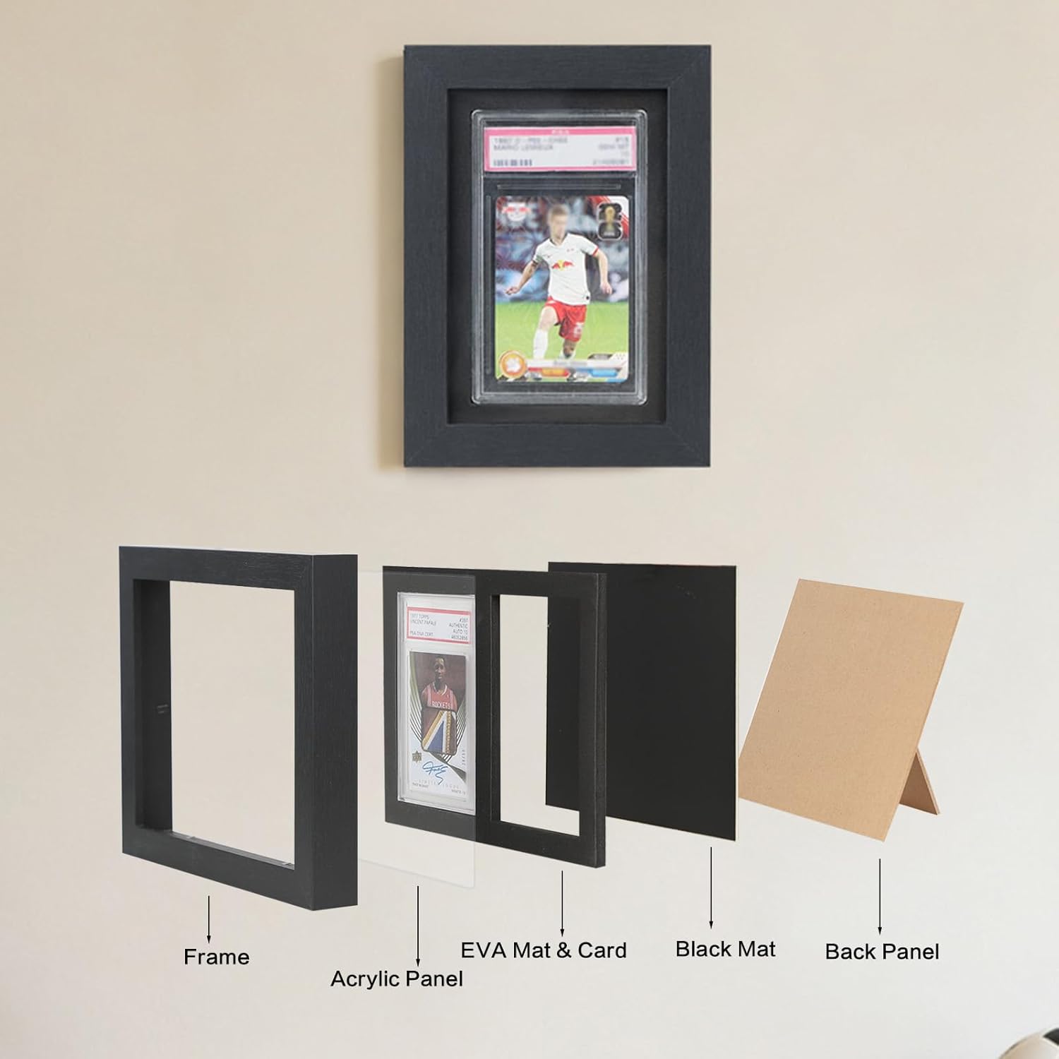 Single Sports Card Display Case - Graded Magnetic Trading Card Frame with EVA Foam Protection, Clear View Wall Mount for Baseball Football Basketball Hockey, Holds 1 Card - 2Pack