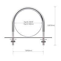 Vista 2 de 4 juegos de pernos en U redondos de acero inoxidable 304 de 0.98 pulgadas de ancho interior 2.05 pulgadas de longitud M8 con tuercas, placa