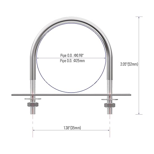 Miniatura 10 de 4 juegos de pernos en U redondos de acero inoxidable 304 de 1.77 pulgadas de ancho interior 2.83 pulgadas de longitud M8 con tuercas, placa de