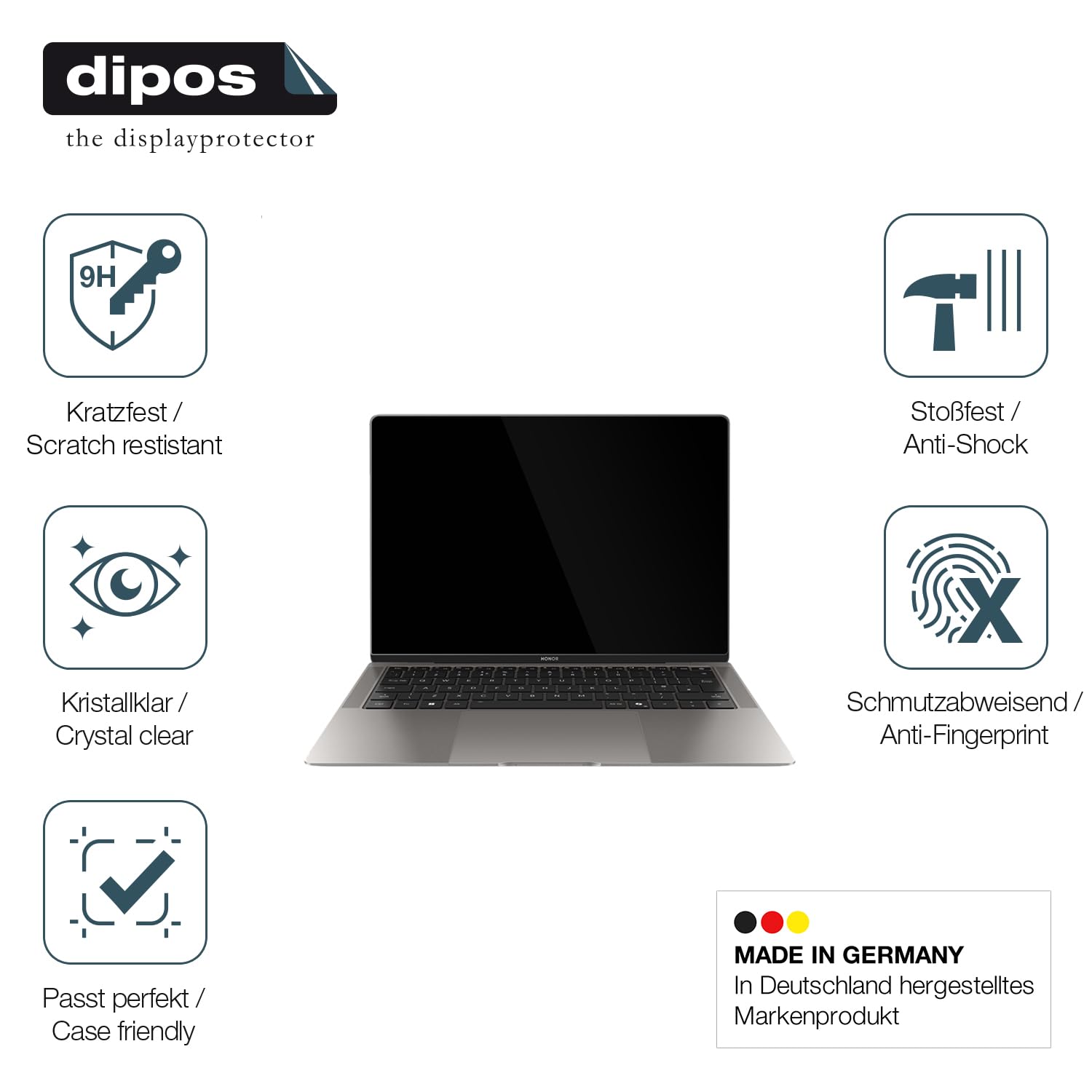 dipos 2x Pellicola Protettiva 9H trasparente per Honor MagicBook Art 14 | Non si rompe e non si scheggia, non è vero vetro, Anti-Shock, si adatta perfettamente, antigraffio, senza bolle, autoadesiva