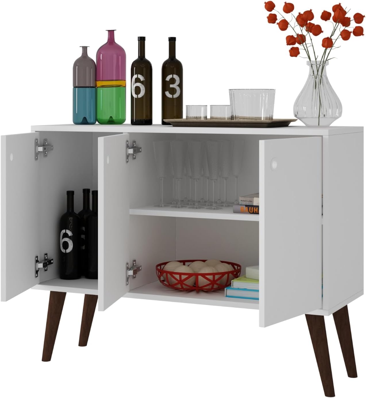 Bromma White Mid-Century Modern 36" Sideboard with Splayed Legs