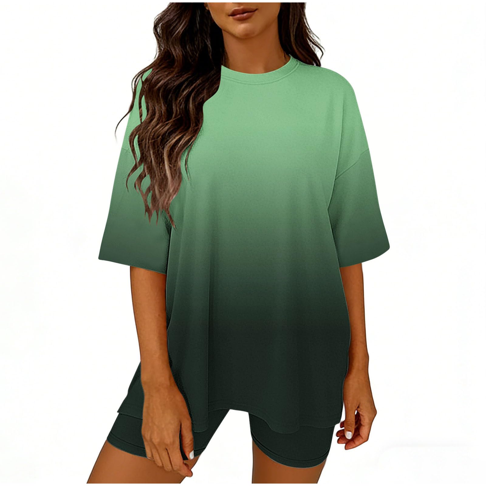 Short Leggings Sets Women 2 Piece Outfits Oversized Short Sleeve T-Shirts Summer Trendy Loungewear Workout Activewear