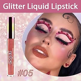 evpct 1Pcs Bronze Gold Matte to Glitter Liquid Lipstick Lip Set Kit, Long Lasting Matte Diamond Glitter Lipstick Waterproof, Colorful Sparkly Glossy Metallic Shimmer Sparkle Lip Gloss for Women 05