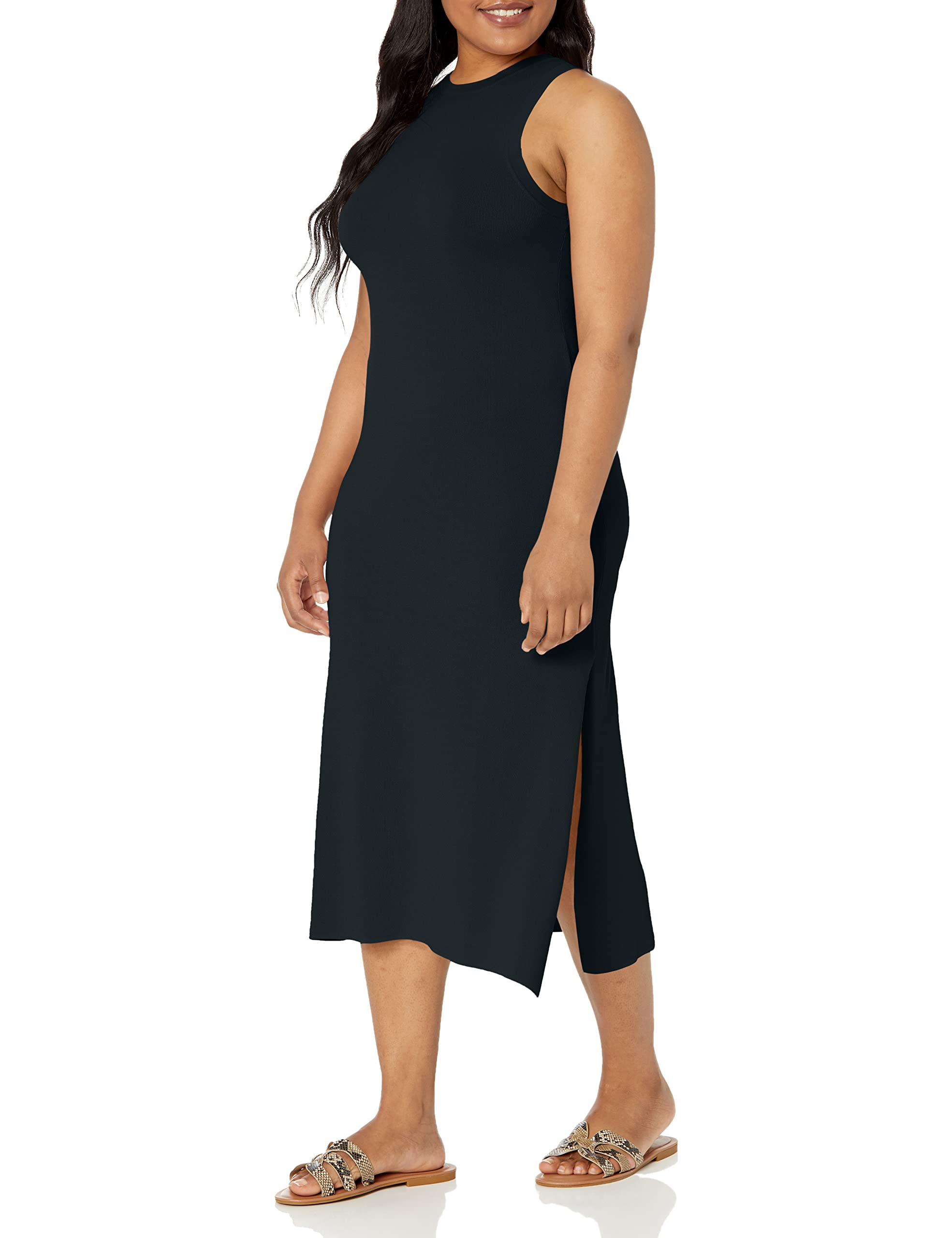The Drop Women's Gabriela High Neck Cut-in A-line Side-Slit Maxi Sweater Dress