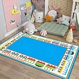 Tappeti Design Pädagogischer Spielteppich Bordüre Kleine Schleppe Cartoon Blau,Schlafzimmer, Spielzimmer, Familienspiele-60x120cm