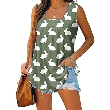 Hvyesh Women's Summer Tank Top 2023 Sleeveless Tunic Shirts Loose Fit Pleated Square Neck Tank Tops Casual Flowy Blouses