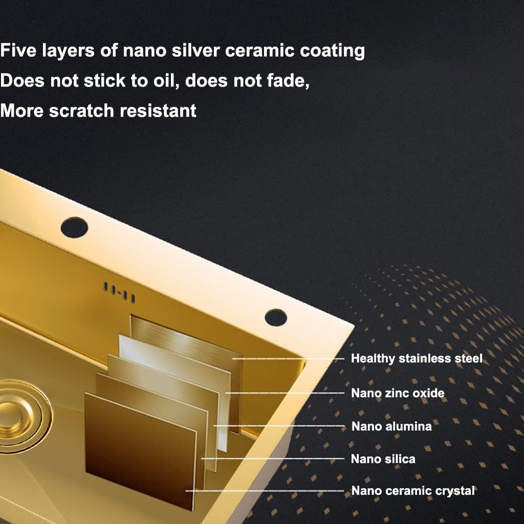 Double Bowl Kitchen Bar Sink Wet Bar & Prep Sink Stainless Steel RV Sink with Square Faucet & Drain Top Mount Or Undermount (Color : Gold, Size : 72x40x21cm)