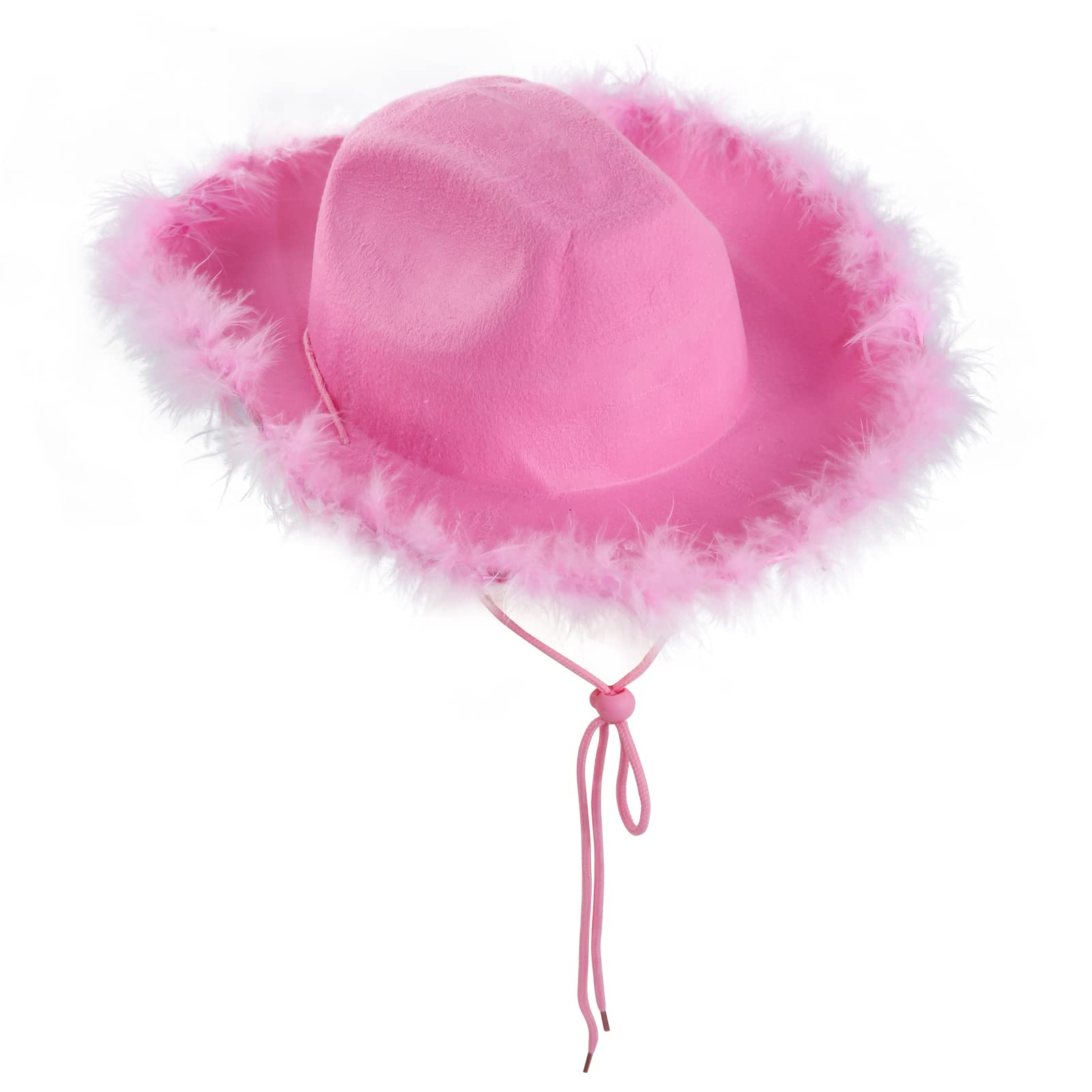 Iceten Cowboy Hat for Women, Pink Cowboy Hat with Fluffy Feather Brim, Fancy Dress Hats, Disco Cowgirl Hat, Party Hat for Halloween, Carnival, Role Play, Cosplay, Birthday Party Accessory
