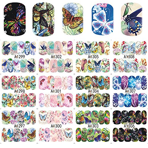 12pc/set Nail Stickers, Mosunx(TM) Butterfly Nail Art Stickers Water Transfer Decals (Multicolor)