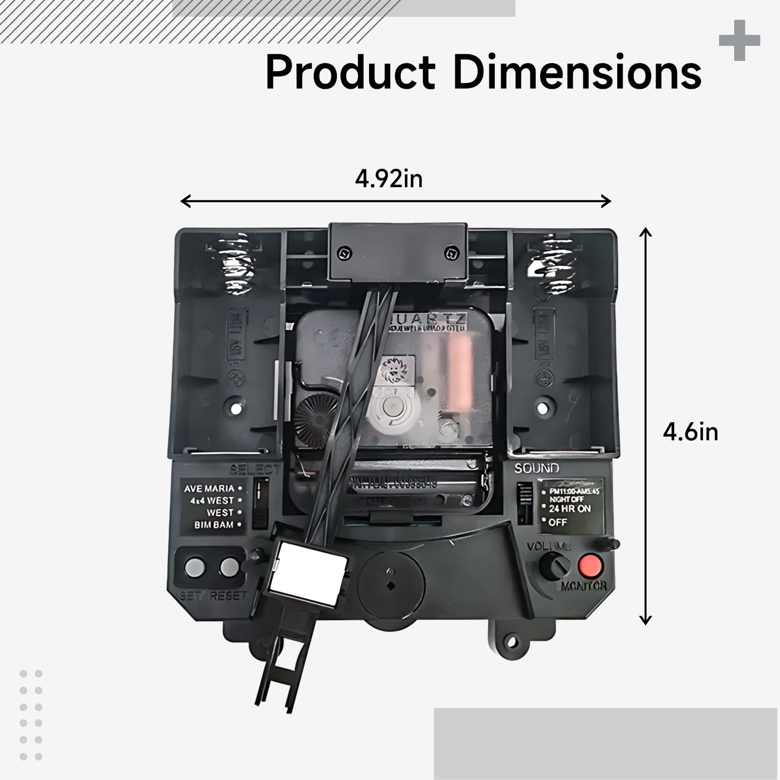 Quarz-Uhrwerk-Ersatz-Set, Stundensignal, Nachtabschaltung, einstellbare Lautstärke, inklusive Lautsprecher, 4 Melodien, DIY-Reparatur, schwarz